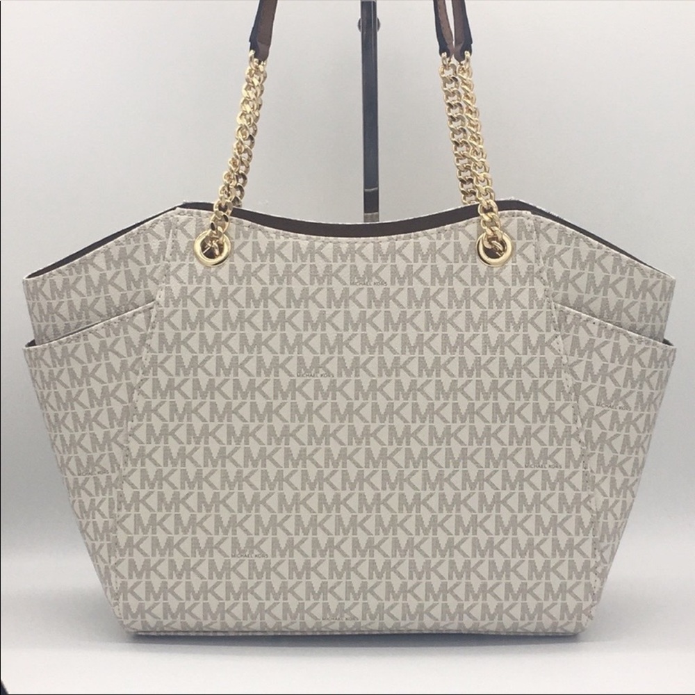 MICHAEL KORS LG CHAIN SHOULDER TOTE VANILLA - Picture 8 of 16